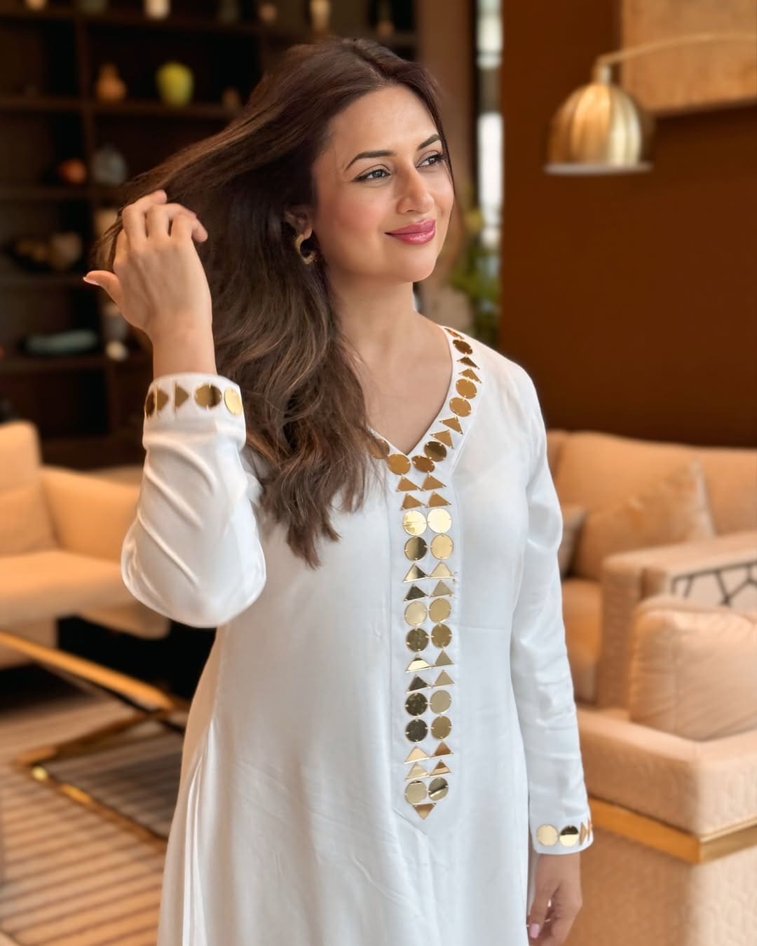DivyankaTripathi) White Gold Dress – Label DC