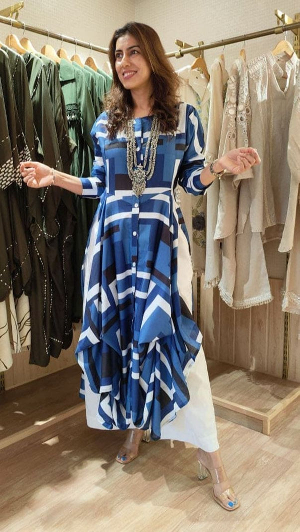 Blue Slit Kurta Pant Set