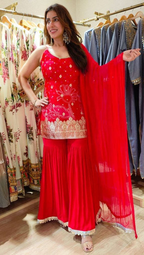 Banarasi Red Spaghetti Sharara Set