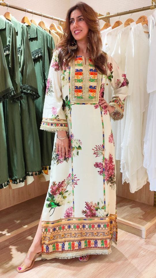 White Kareena Kapoor Kaftan Dress Label DC White Kareena Kapoor Kaftan Dress Label DC