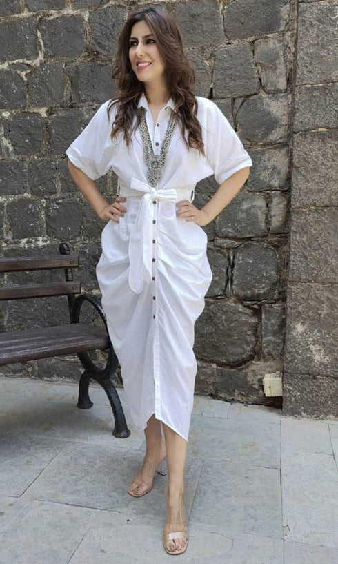 White Shirt Gown With Belt